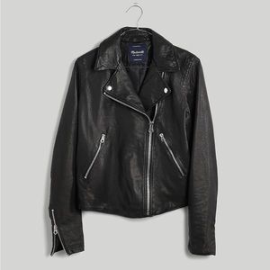 Madewell washed leather motorcycle jacket - black, some fading. Worn!